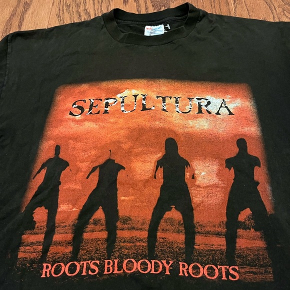 Sepultura 1996 Roots Bloody Roots Vintage Band Tee Blue Grape Tag XL Hanes Metal - Picture 5 of 13